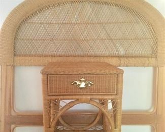 Twin sized rattan headboard and side table