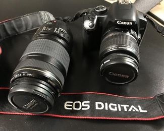 Canon Rebel eos digital camera, plus 70-300mm lens, two batteries, travel bag. 