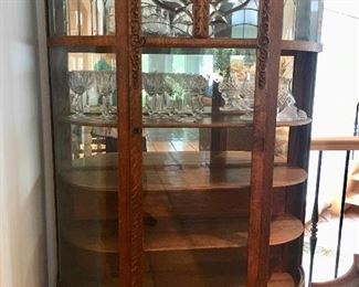  Antique oak bow-front china cabinet
