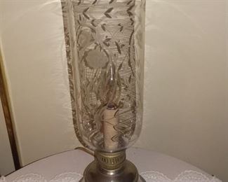 Pair of Electric Hurricane Lamps w/ Etched Globes