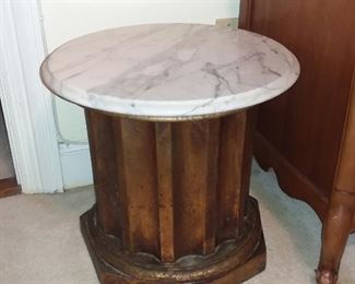 Marble Top Side Table with Gold Guilded Column Pedestal