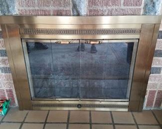 Fireplace door with screen