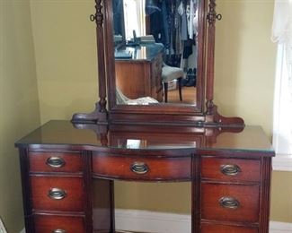 Federal style vanity desk with custom cut glass top. All wood. $90
