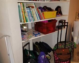 Books, Barbies, Christmas village, totes