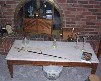 MARBLE TOP END TABLES AND COFFEE TABLE