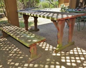 Picnic table and two benches