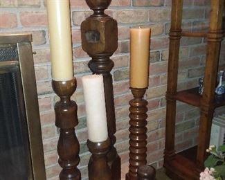 Repurposed bedposts as candle holders.