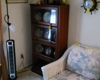 Barrister style book shelf, Schatz wall barometer and clock (fan and floor light not included)