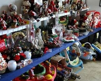 Many holiday decorations and many children's items including Anna Lee dolls.