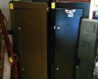 Gun safes, rifle cases and rack.