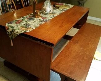 Fabulous handmade trestle table with bench seats 8 people, made many years ago by family member