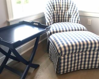 Custom Chair and Ottoman and Blue Tray Table