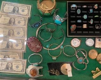 Jewelry: 14 K, Rings, Turquoise, Silver Certificate Dollar Bills.