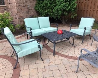 Patio loveseat, chairs and coffee table