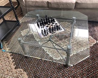 Glass/metal coffee table (rug not for sale)