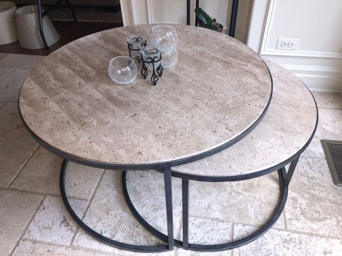 Travertine/metal coffee table - just gorgeous!!