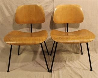 Pair Eames DCM Chairs by Herman Miller (foil labels)