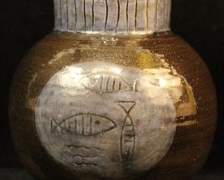 Mid century studio art pottery vase; signed & dated 1956