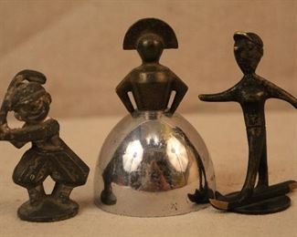 Art Deco pewter golf figurine, Hagenauer style Art Deco bell, Hagenauer styleArt Deco  bronze skier figurine