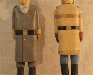 Folk art Robert E. Lee & Custer carved figures by Bob Rainwater