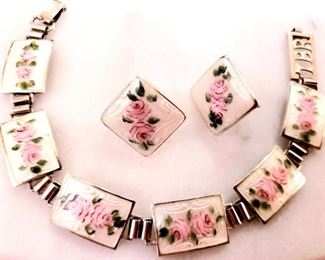 enameled sterling bracelet and earrings