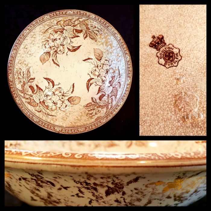 This antique English Doulton Burslem transferware wash bowl once belonged to Bette Davis!  It was a gift to her realtor when she sold her Westport CN home. 