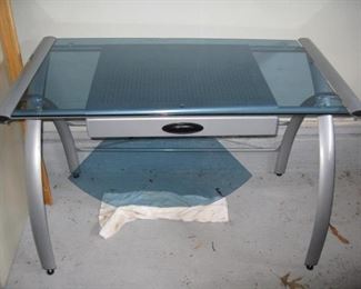 metal and glass desk with corner connector and side table-L shaped