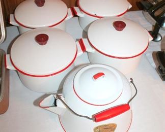 #35 - Vintage Red / White Enamelware Lot