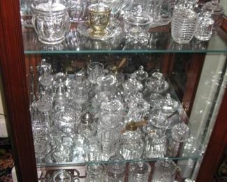 Glass condiments and mustard pots