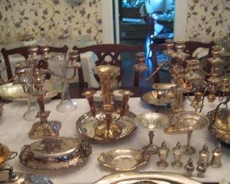 Silver plated candelabras and epergne