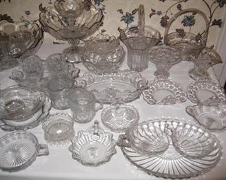 Heisey glassware-nappies, underplates, punchbowl, compotes, baskets...