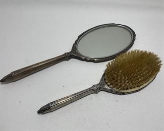 ANTIQUE STERLING SILVER MIRROR AND BRUSH SET