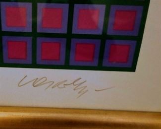 3 Framed Optical Illusion Lithographs each signed by Victor Vasarely
