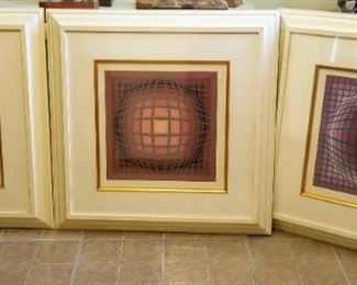 3 Framed Optical Illusion Lithographs signed by Victor Vasarely