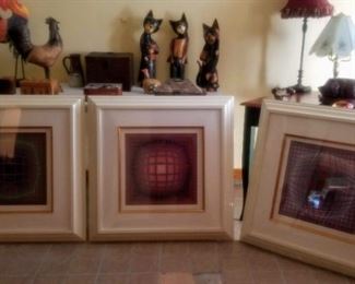 3 Framed Optical Illusion Lithographs signed by Victor Vasarely