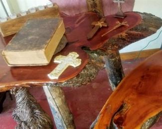 Wood Slab Table with Bench