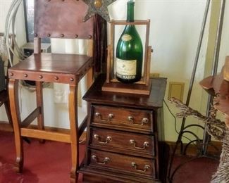 Leather & Wood Bar Stool and Vintage Night Stand