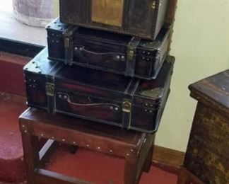 Wood & Leather Chair with Small Stacking Suit Cases