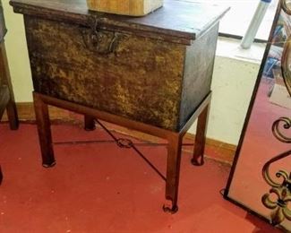 Rustic Wood Trunk on Metal Base