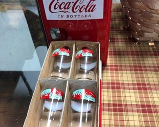 Coca Cola Glasses (4) and Mini Fridge