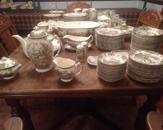 Over 100 pieces of Johnson Brothers Friendly Village! English made, great variety! From glasses to tureen, all the pieces for a great set, or complete your own!