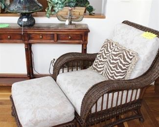 Ethan Allen rattan wicker lounge chair with ottoman an additional cushions