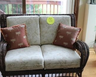 ethan allen rattan wicker love seat with extra cushions
