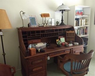 antique roll top desk and chair