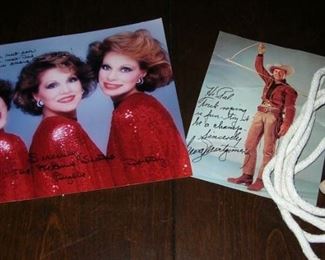 Signed McGuire Sisters and George Montgomery pictures (his with trick rope)