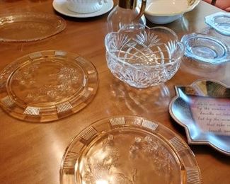 Pink Depression glass platters 