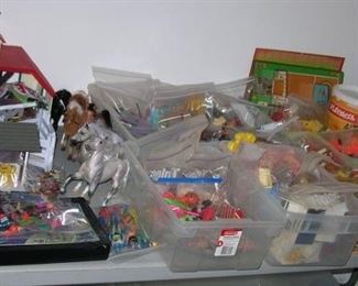 More Fisher Price, Breyer horse barn, another horse barn, more bags o' small toy fun, some Playskool, some vintage games.