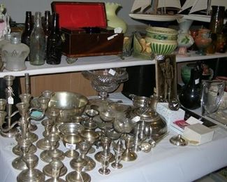 Weighted and solid stelring silver pieces, old bottles, English antiques