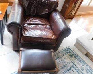 Restoration hardware Leather Arm Chair and ottoman
