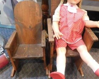 1964 doll with vintage wooden rockers